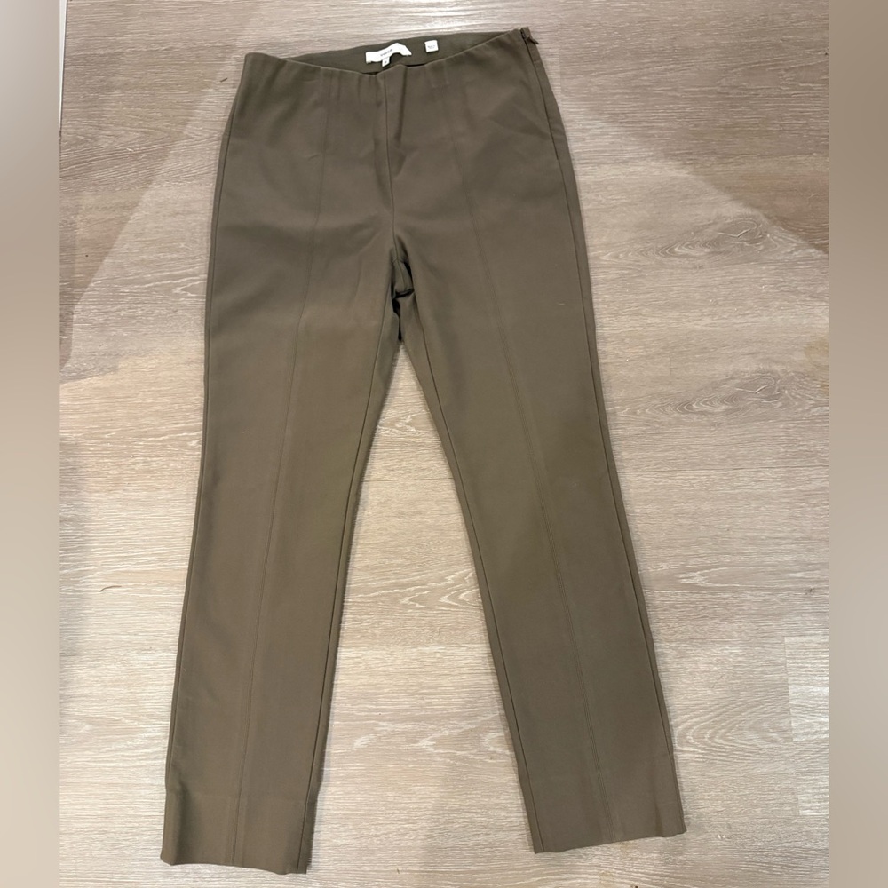 Vince Stitch Front Seam Ponte Pants Taupe Oakwood Slim Leg Ankle M